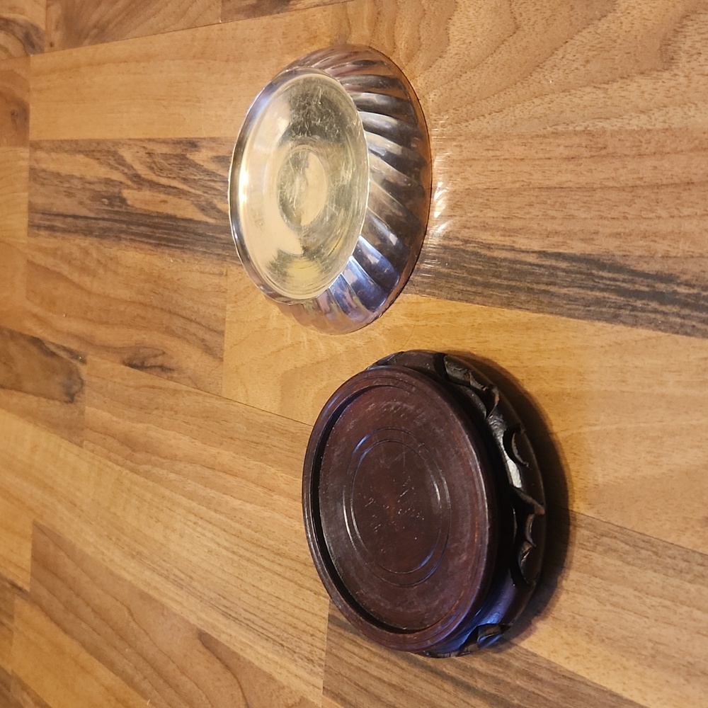 Bundle of Two Decorative Platform Bases, Fluted Brass & Lacquered Carved Wood